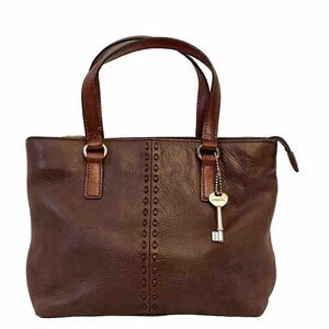 Fossil Women's Brown Leather Mini Tote Bag Handbag Purse Double Handles With Key